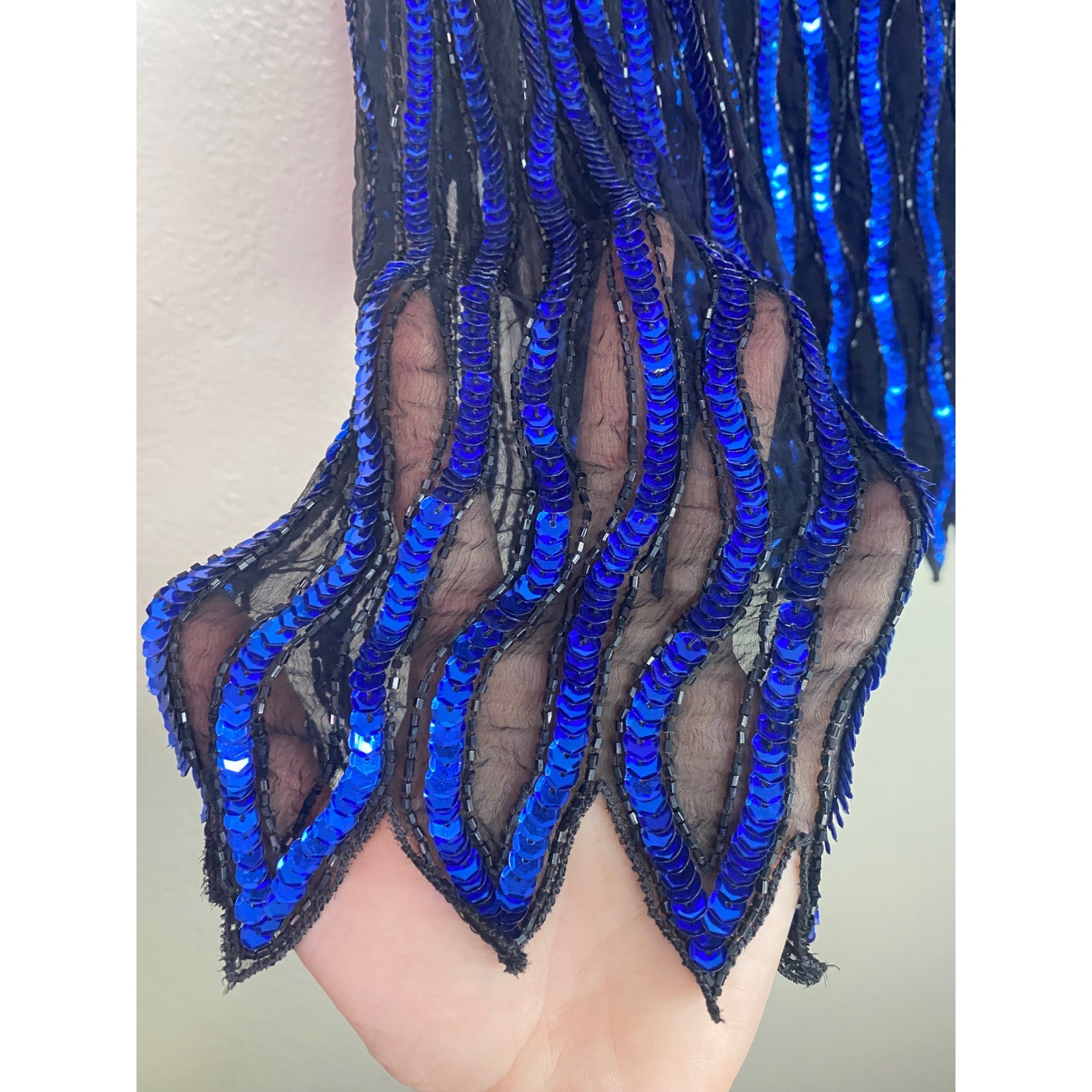 Vintage Deadstock NWT Stenay Silk Sequin Beaded Top Cobalt Blue Scalloped Hem XL