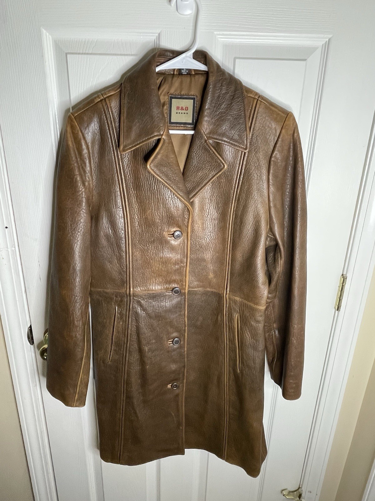 R&D Brand Y2K Vintage Women’s Brown Leather Trench Coat Size Large