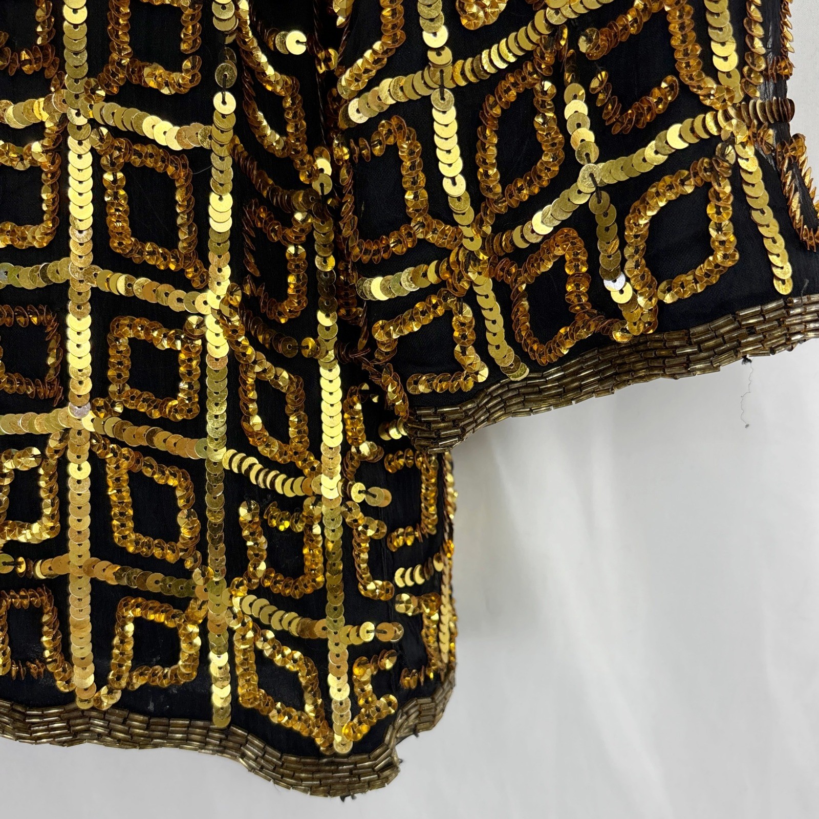 CARINA Vintage Sequin Beaded Jacket Blazer Women’s Medium Black Gold Geometric