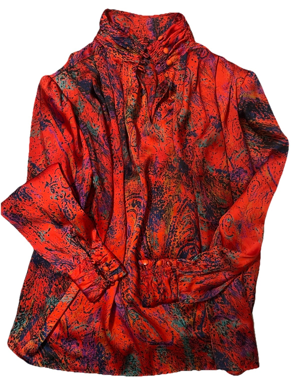 Tess Paris-Milano Abstract Print High Neck Shirt Red Black Purple Teal Size 8
