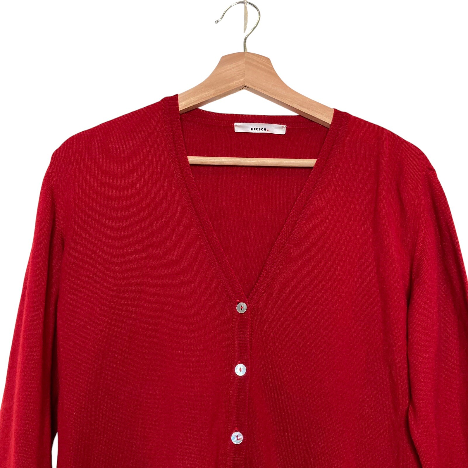 HIRSCH 100% Merino Wool Red Sweater Vintage Cardigan Size 40 Or Medium