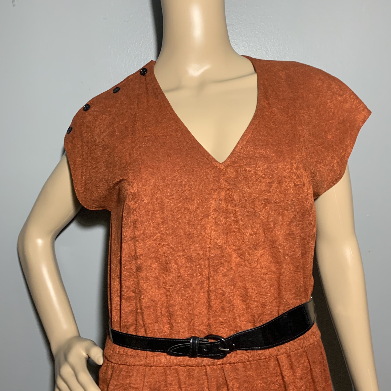 Vintage Orange Suede Like Basic Normal Fitted Dress With Buttons And Belt