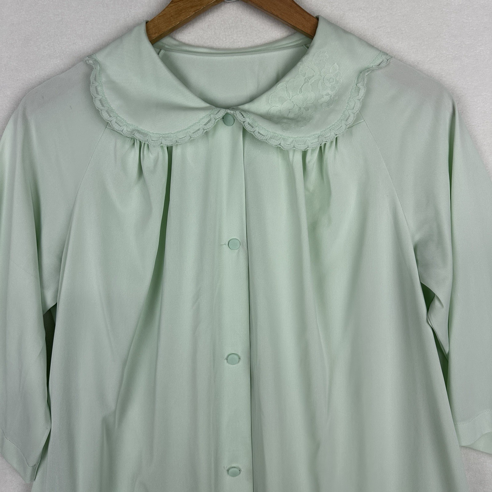 Vintage Shadowline PJ Top Bed Jacket Aqua Nylon Lace Medium Youth Buttons Pocket