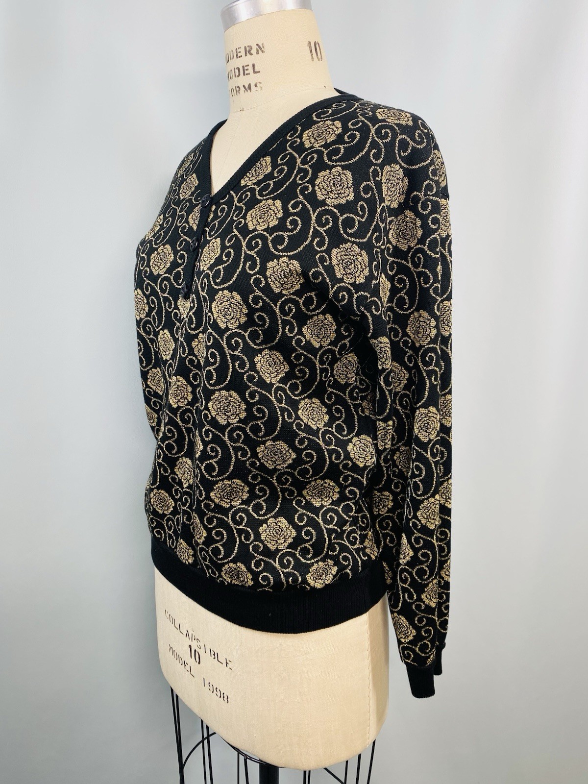 Vintage Top SIZE MEDIUM black gold lurex metallic knit sweater C.P. SPORT 80s