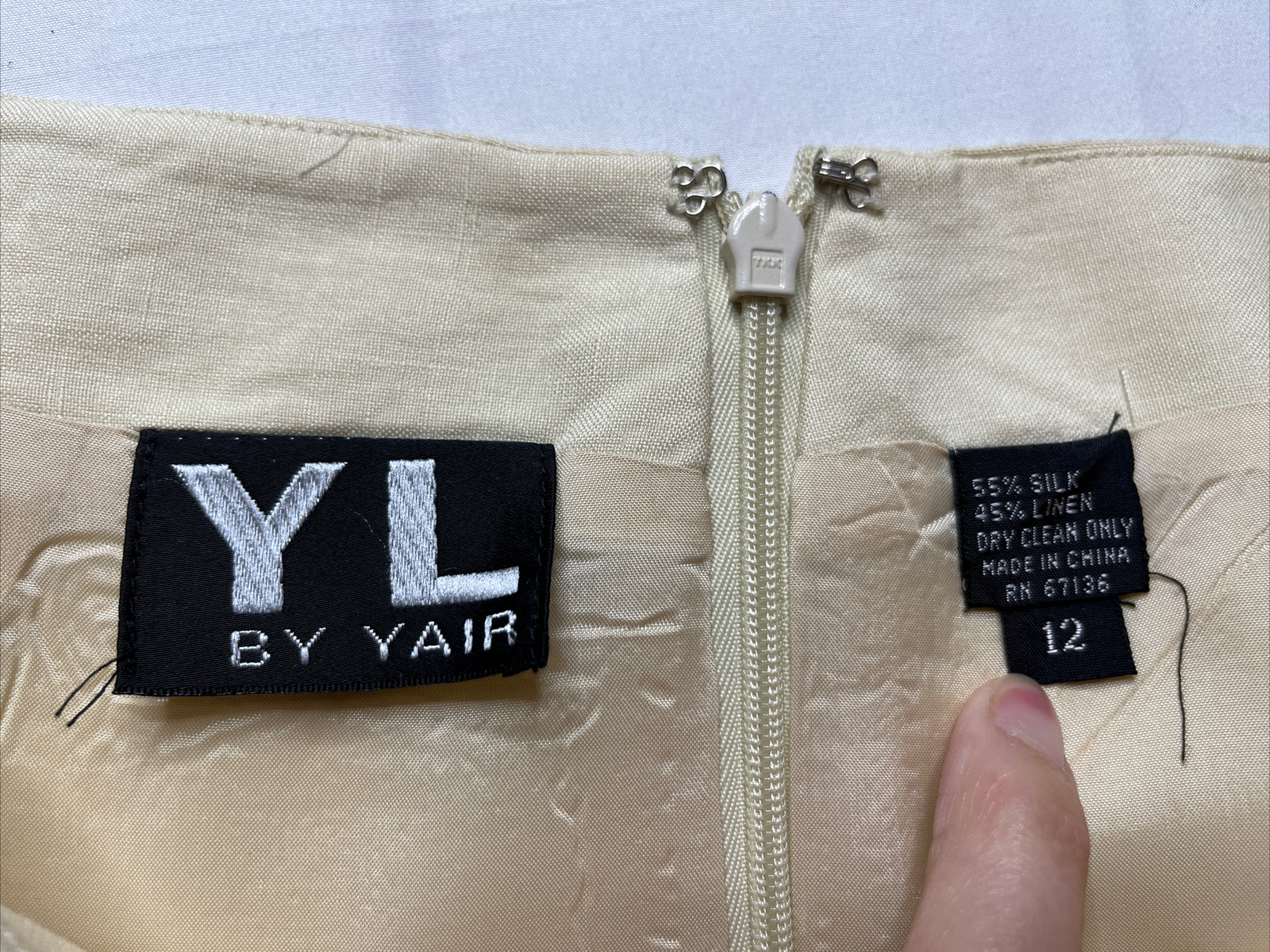 YL By Yair Women’s Cream Blazer Skirt Set W/ Stitching Padded Shoulders Size 12
