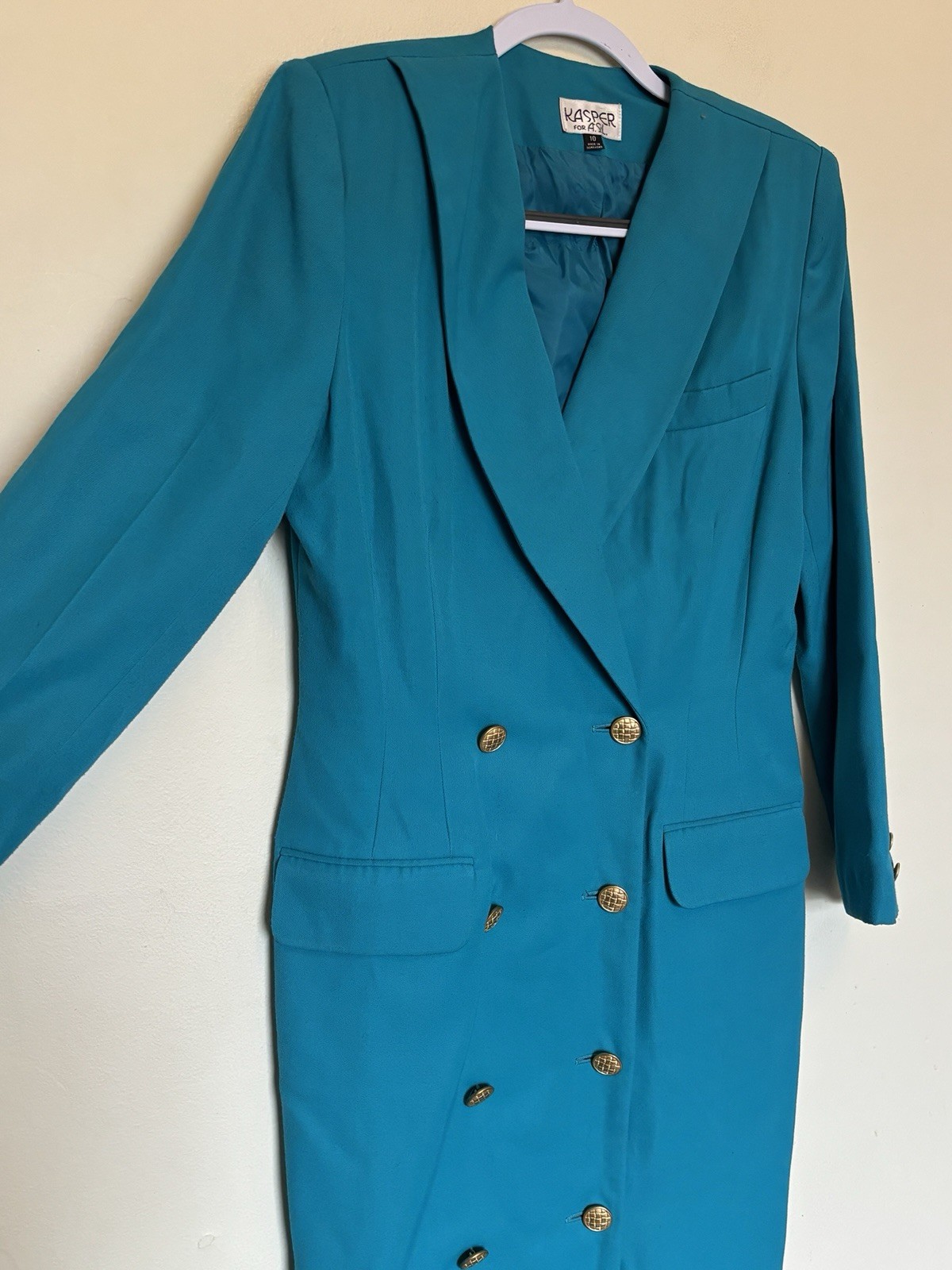 Vtg 80s Kasper Double Breasted Blazer Dress Sz 10 Gold Buttons Corpcore Office