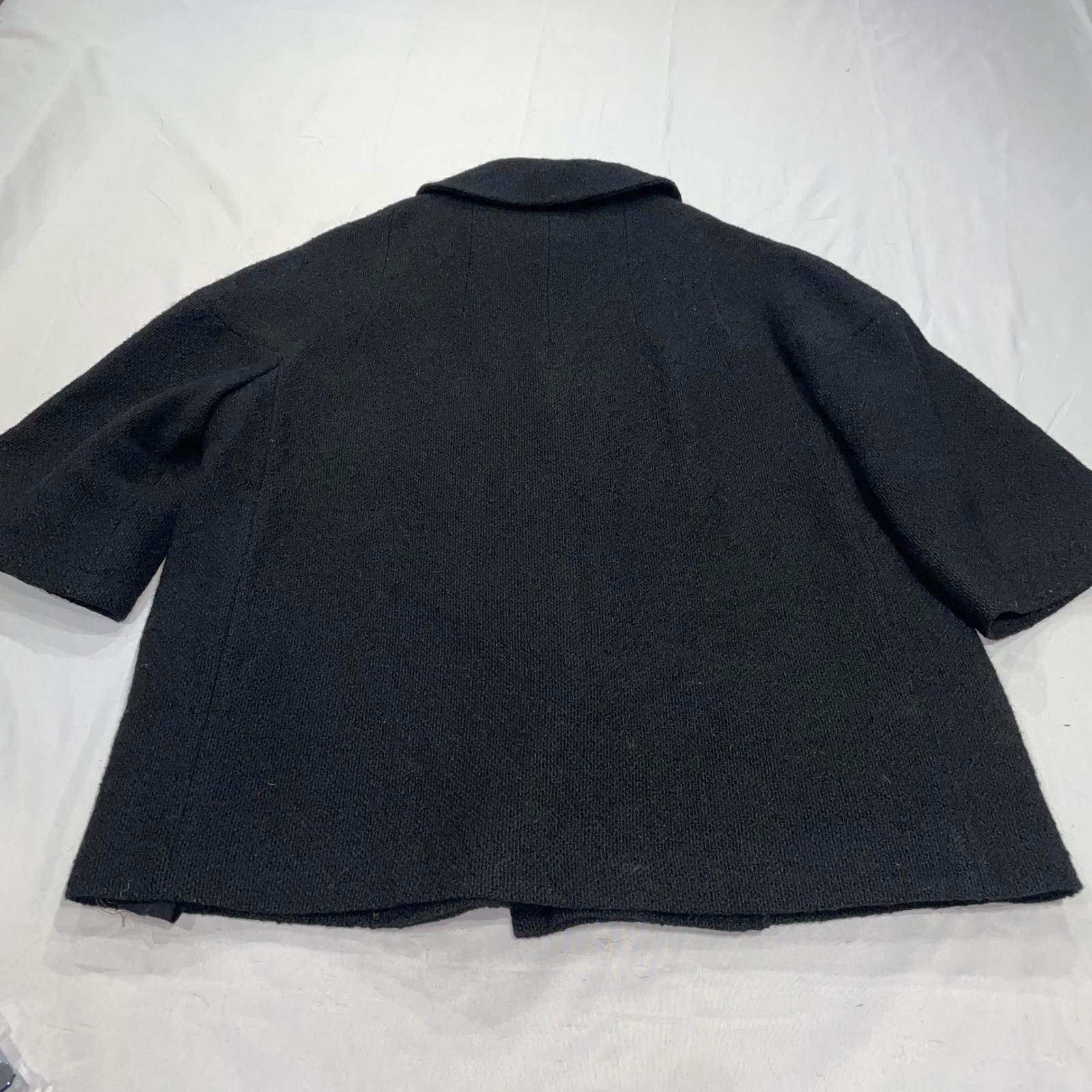 Vintage Bonwit Teller Black Bouclé Swing Coat Cropped Sleeve Wool Jacket