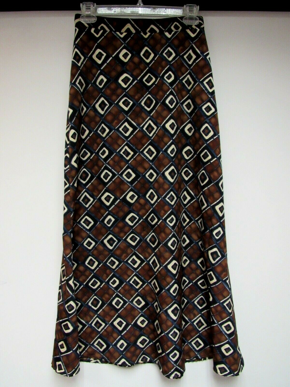 VTG STAR CCC A Line Skirt Checks Squares Dark Chocolate Navy Blue Beige M EUC