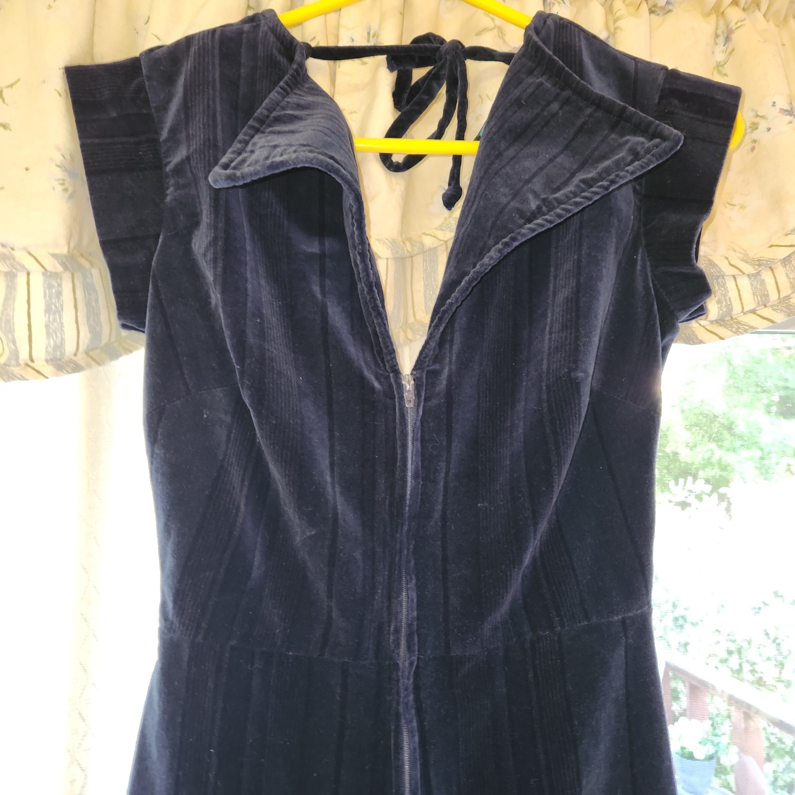 Vtg Ragtime 70s Navy Velour Wide Leg Jumpsuit Deep V Neck Disco Jumper Outfit M