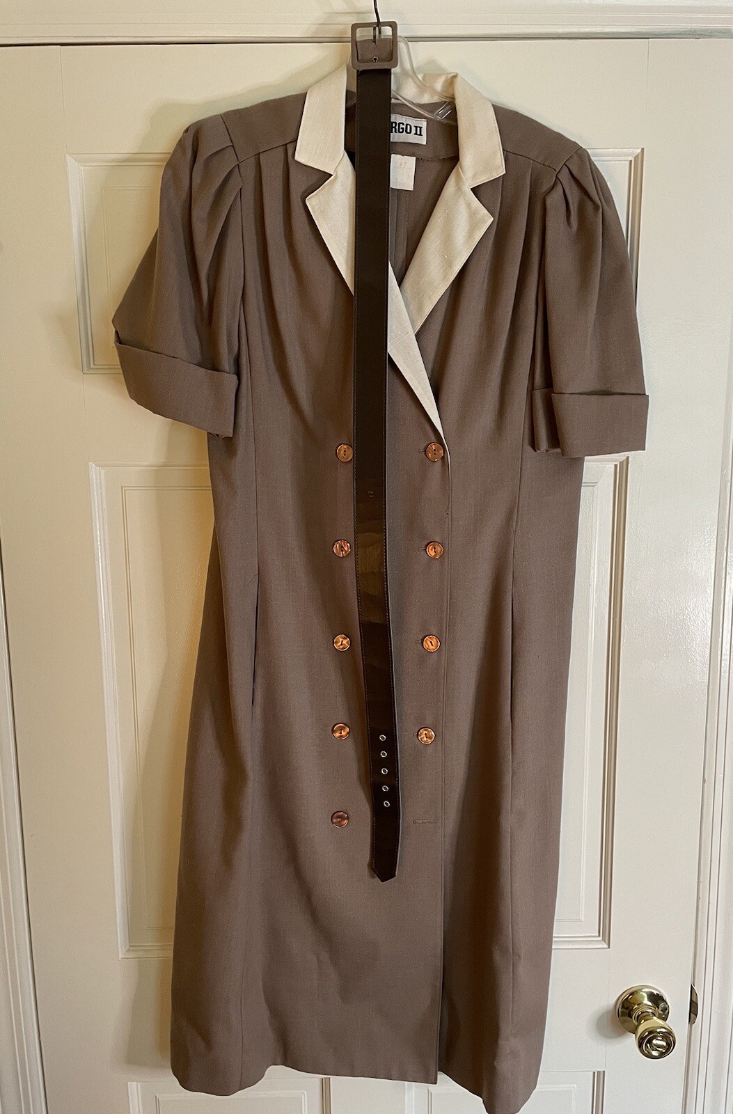 Vintage Women’s Virgo II Dress Belt Combo Brown Button Up Size 12 Short Sleeve