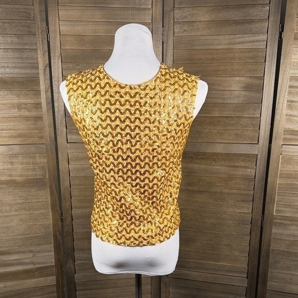 Michael London Original Vintage Gold Sequin Wavy Sleeveless Top Montreal Made
