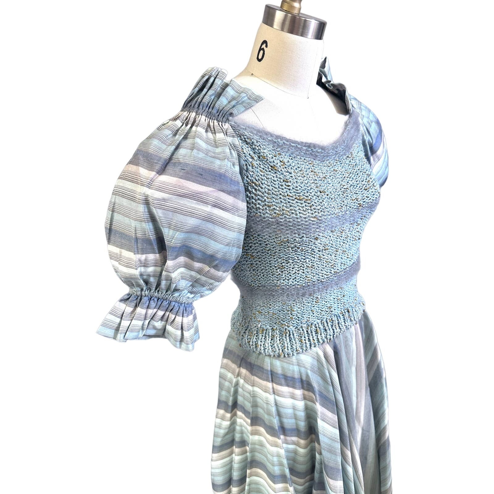 VTG 1980s Gabani Knit Two-Piece Set Puff Sleeve Crop Top & Full Skirt S/M