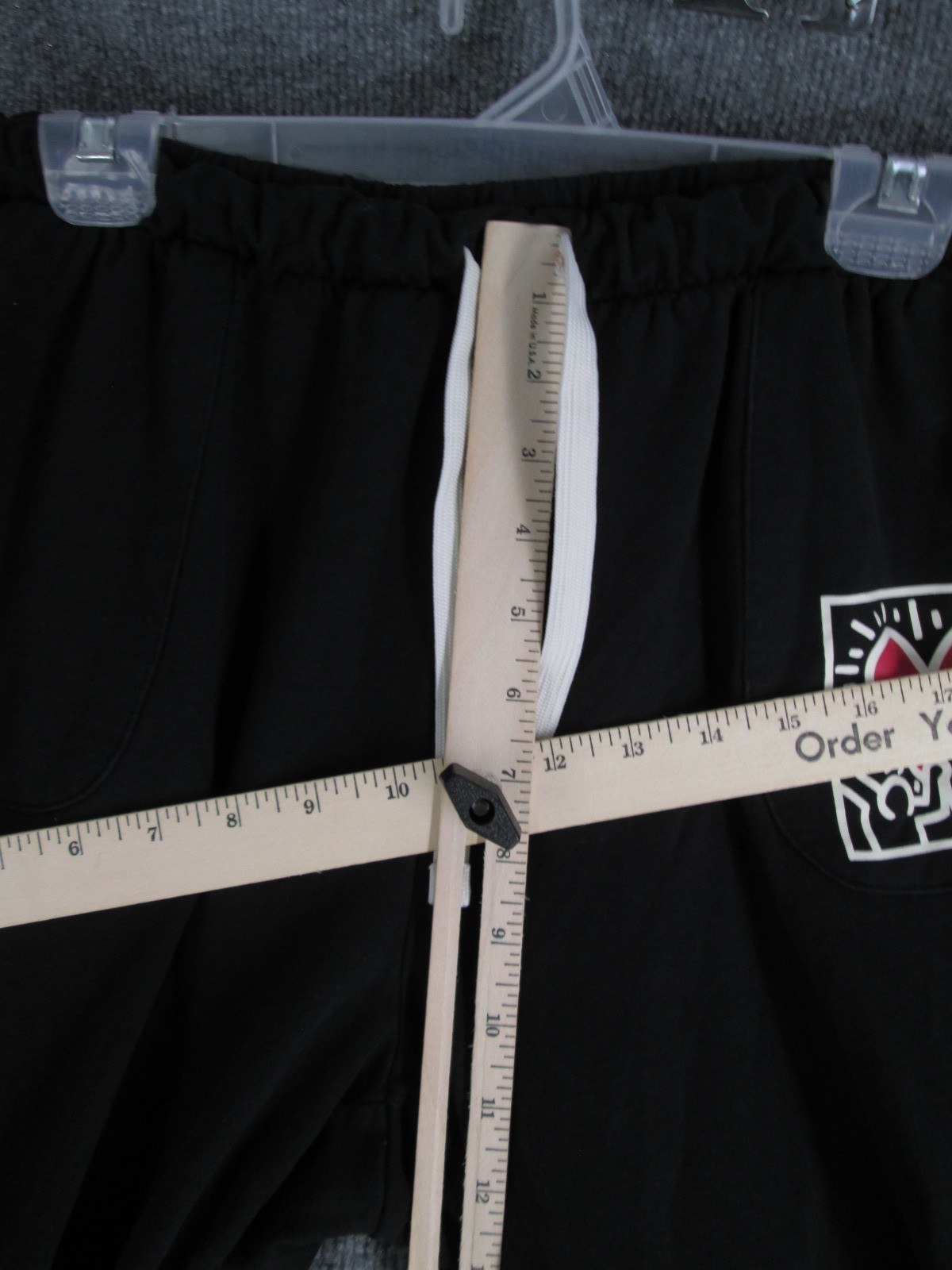 Keith Haring Black Jogger Sweatpants Drawstring Heart Graphic Size L