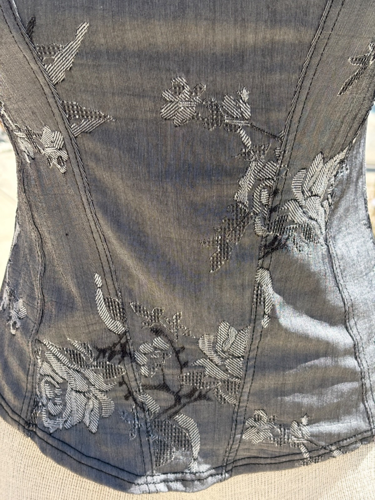 Vintage Y2k ARIANNE Lingerie Grey Floral Stretch Lace Camisole Top M