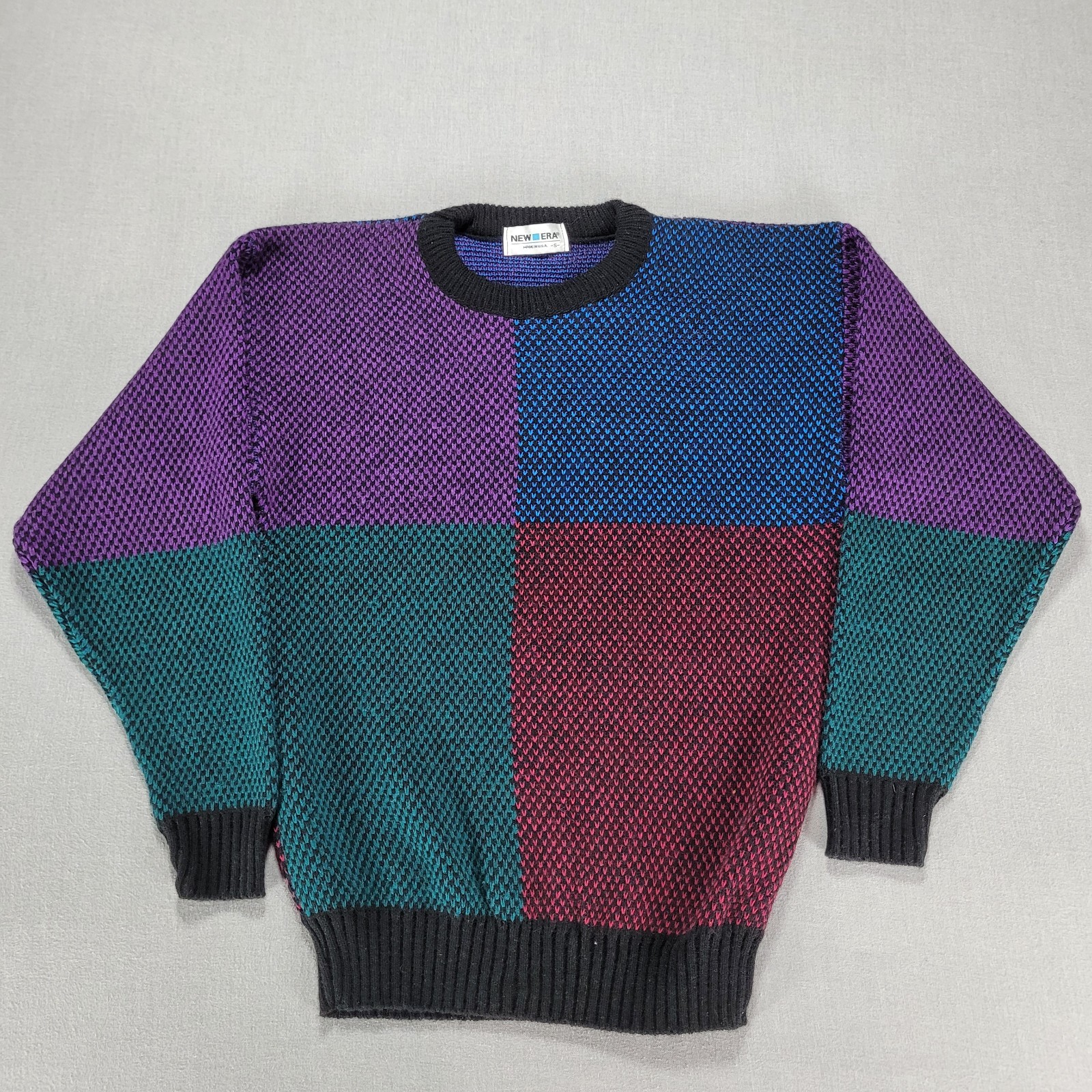 Vintage New Era Sweater Women Small Retro Colorful Color Block Knit Acrylic
