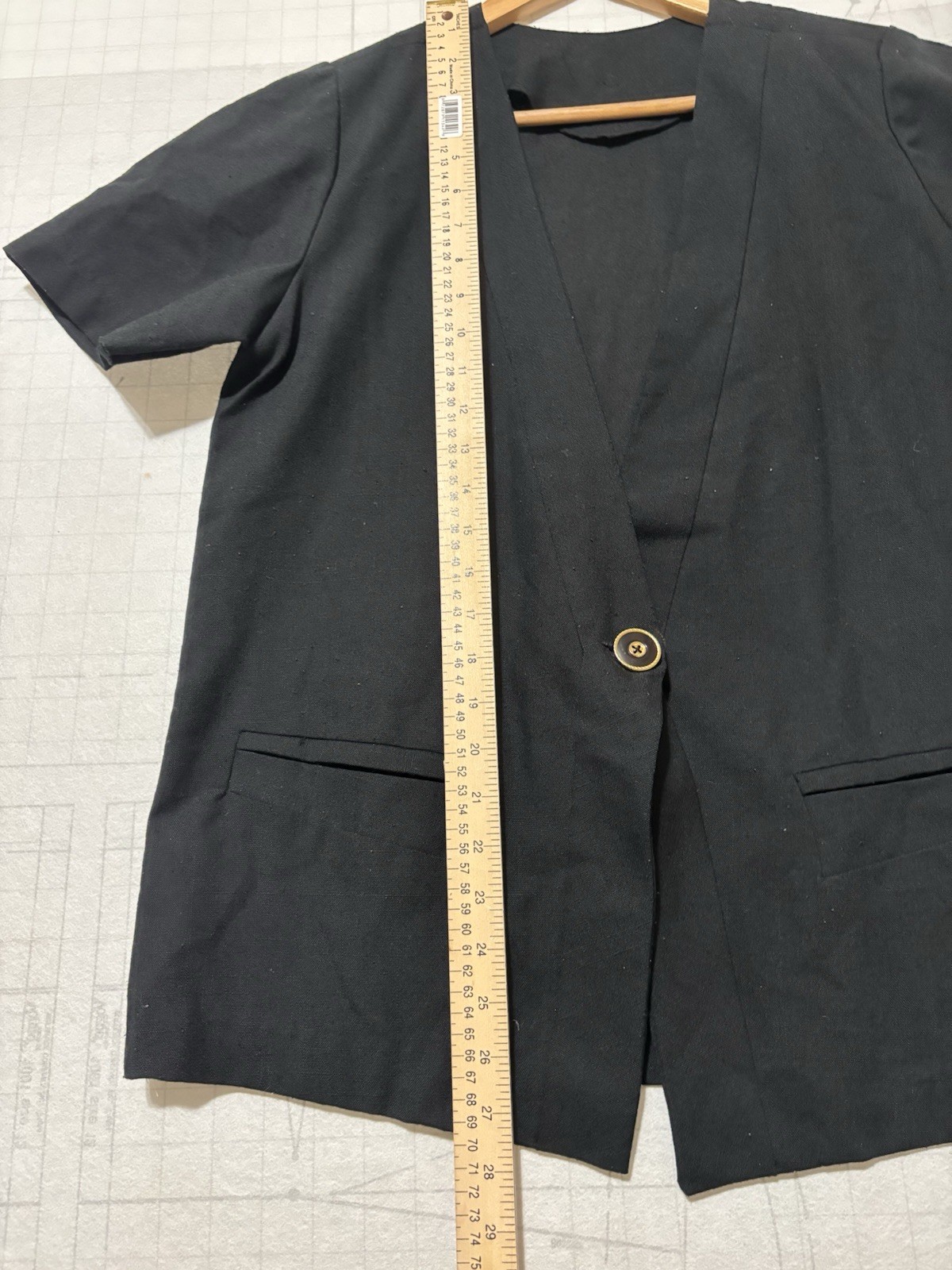 Womens Vintage One Button Padded Shoulder Blazer Black Size Large Linen