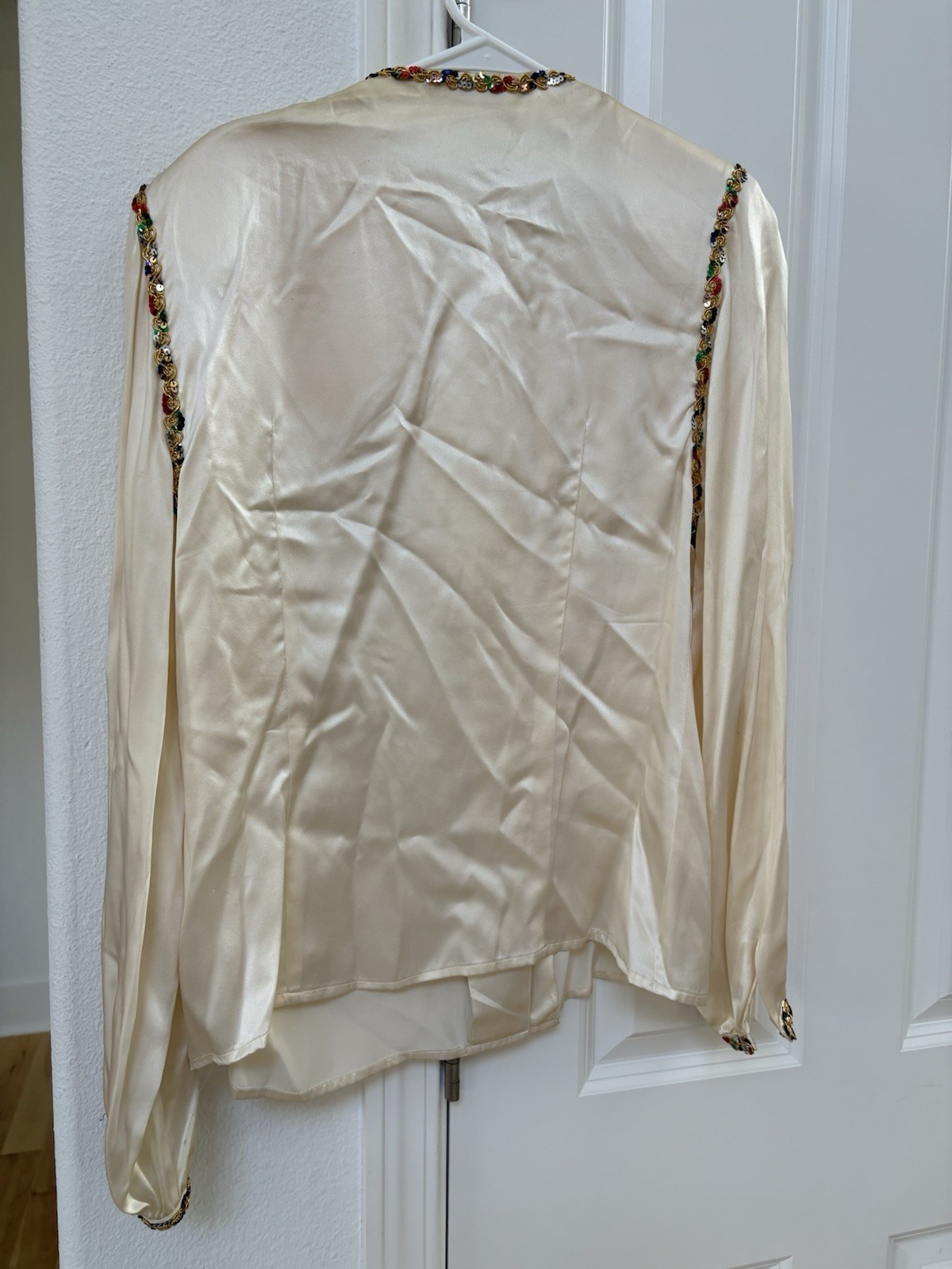 Vintage Maggy London 100% Silk Sequin Blouse Button Up Champagne Color M/L