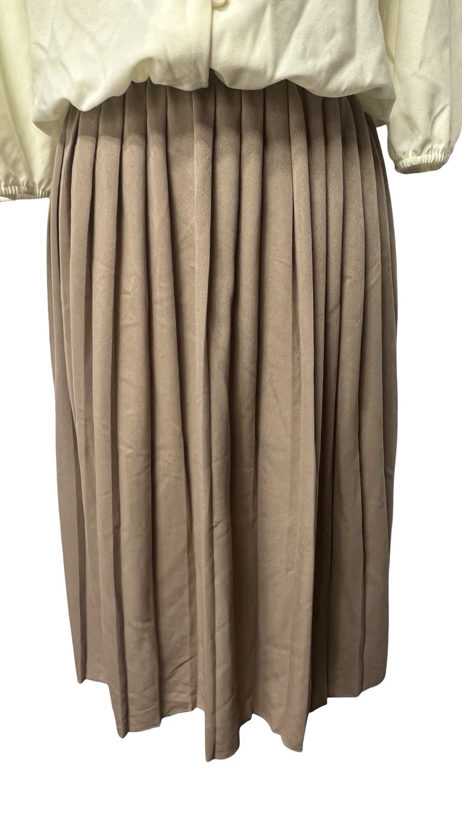 Vintage 80s Neutral Polyester USA Made Embroidered Collar Secretary Dress Sz 18