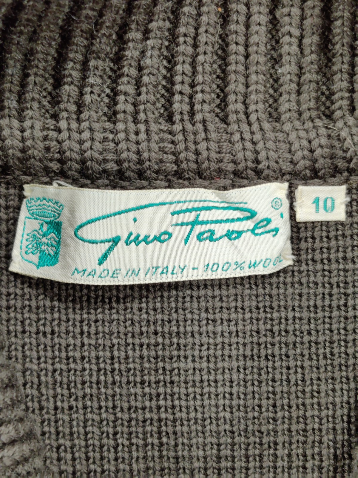 VGT. Gino Paoli Wool Long Cardigan 3/4 Sleeve Curved Collar Pockets Green 10
