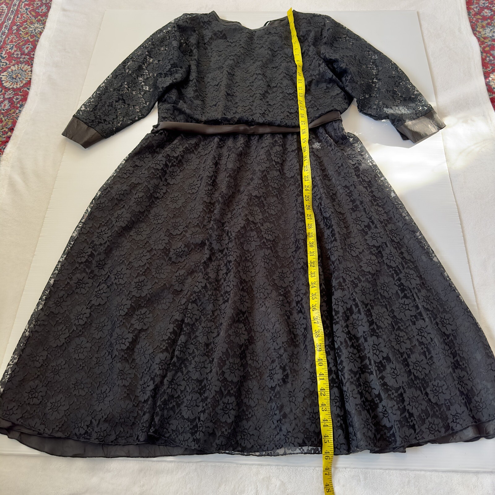 Purple Patch Women Dress Size 14 Bust 90cm Black Lace Long Sleeve Midi