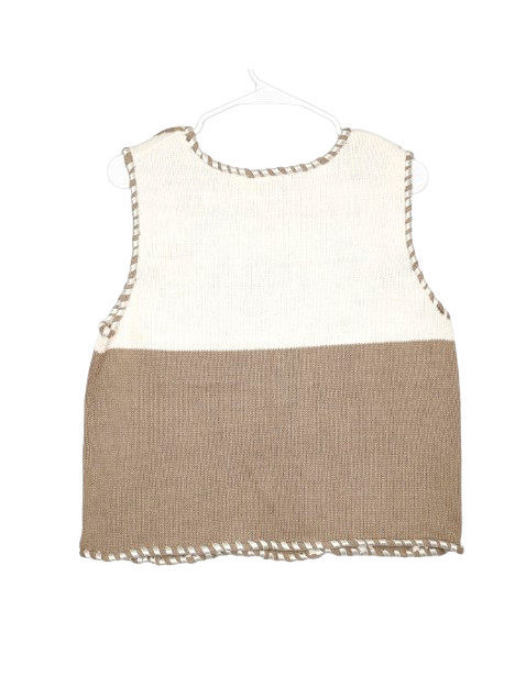 Vintage Paul Harris Design Ivory & Brown Embroidered Cropped Sweater Vest – L