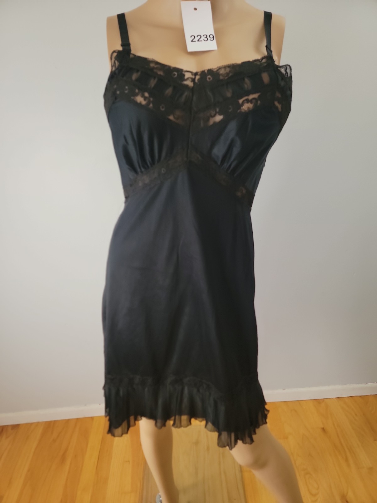Vintage SEARS Tricot Nylon Black Full Slip Lace Detail Size 34 Average