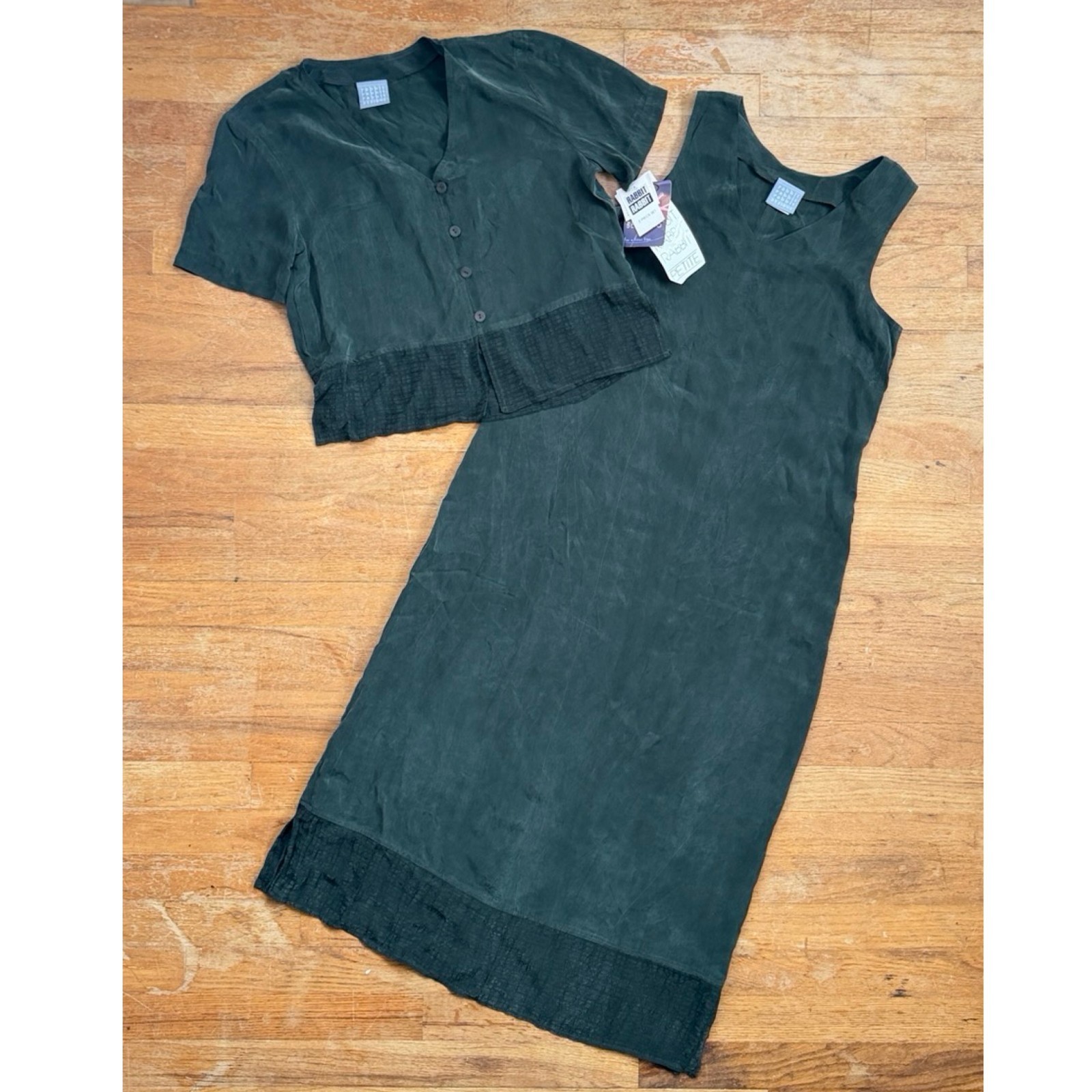 Vintage Green Dress & Top Set Size Small 90s Bember Rayon Co Ord Oufit Set Maxi