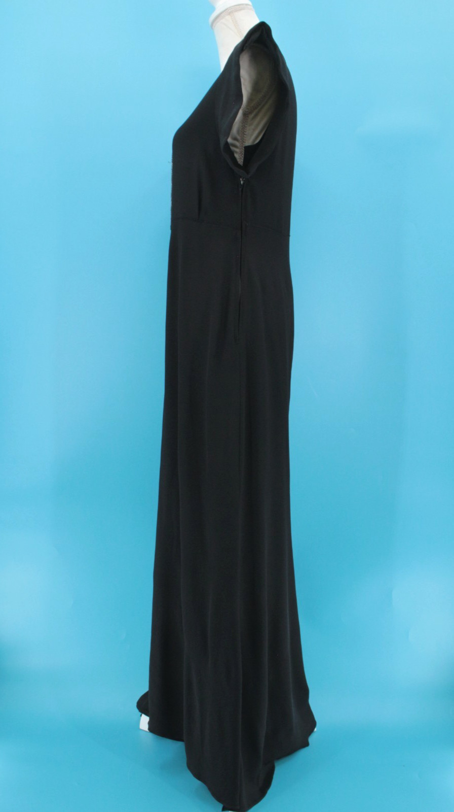 VTG Women’s 30s Black Rayon Beaded Front Maxi Dress / Gown Sz S/M 1930s