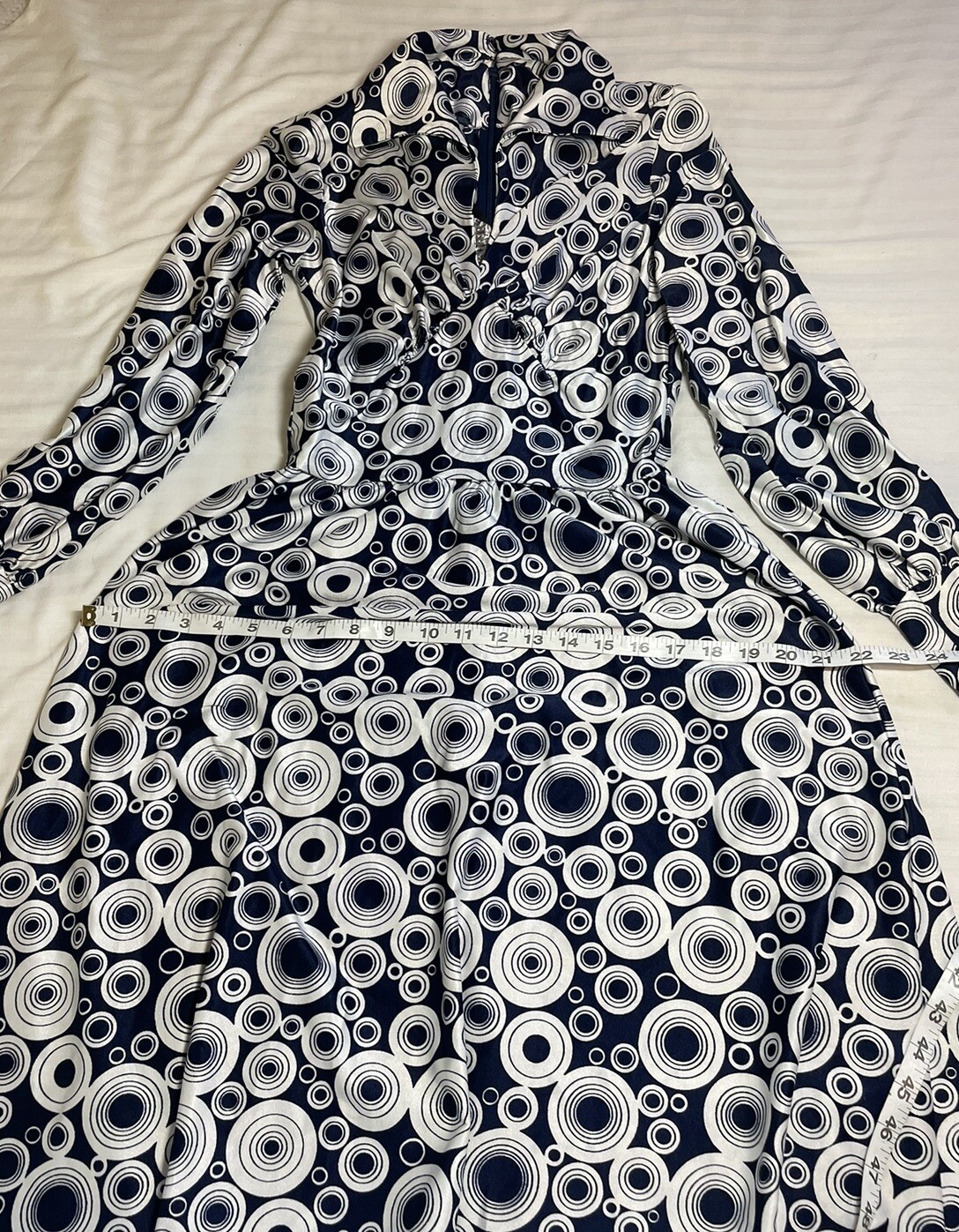 Vintage Women’s Robert David Morton Blue White Polka Dot Mod Midi Dress – Small