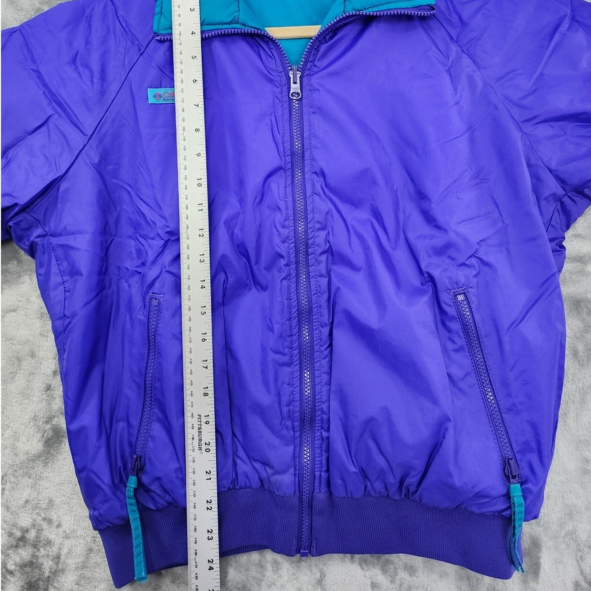 Vintage Columbia Coat Womens XL Blue Purple Reversible Radial Sleeve Puffer Zip