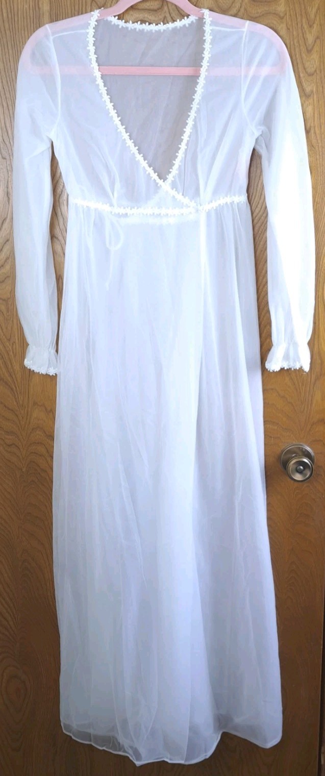Vintage Tres Belle 60s Robe Peignoir Bridal Sheer Chiffon Sz 11 Cottagecore