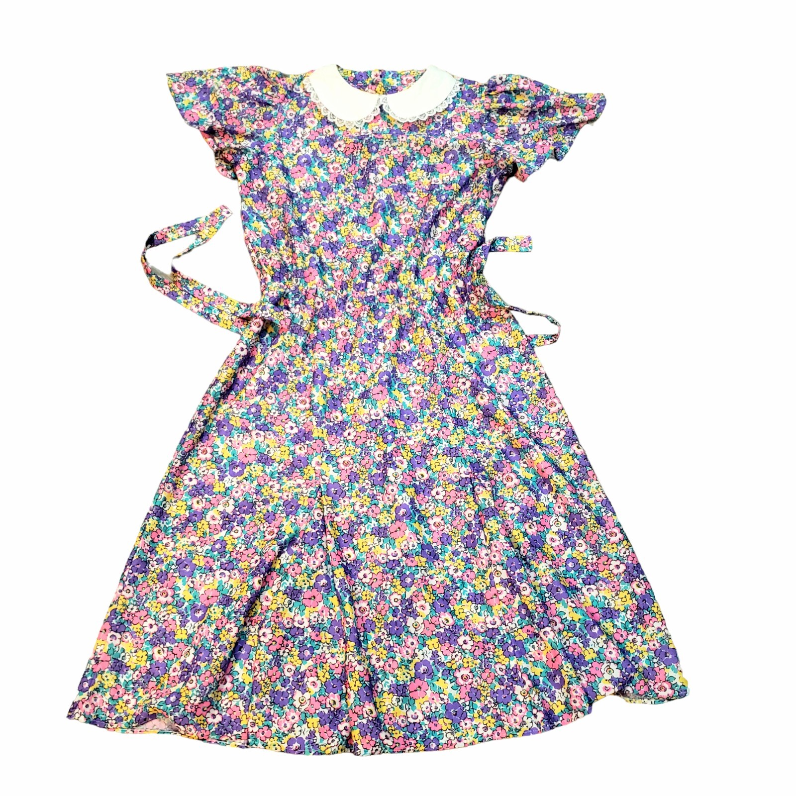 Vintage Avon Fashion Ditsy Floral Dress Peter Pan Collar Midi 11/12 Fits Like 8