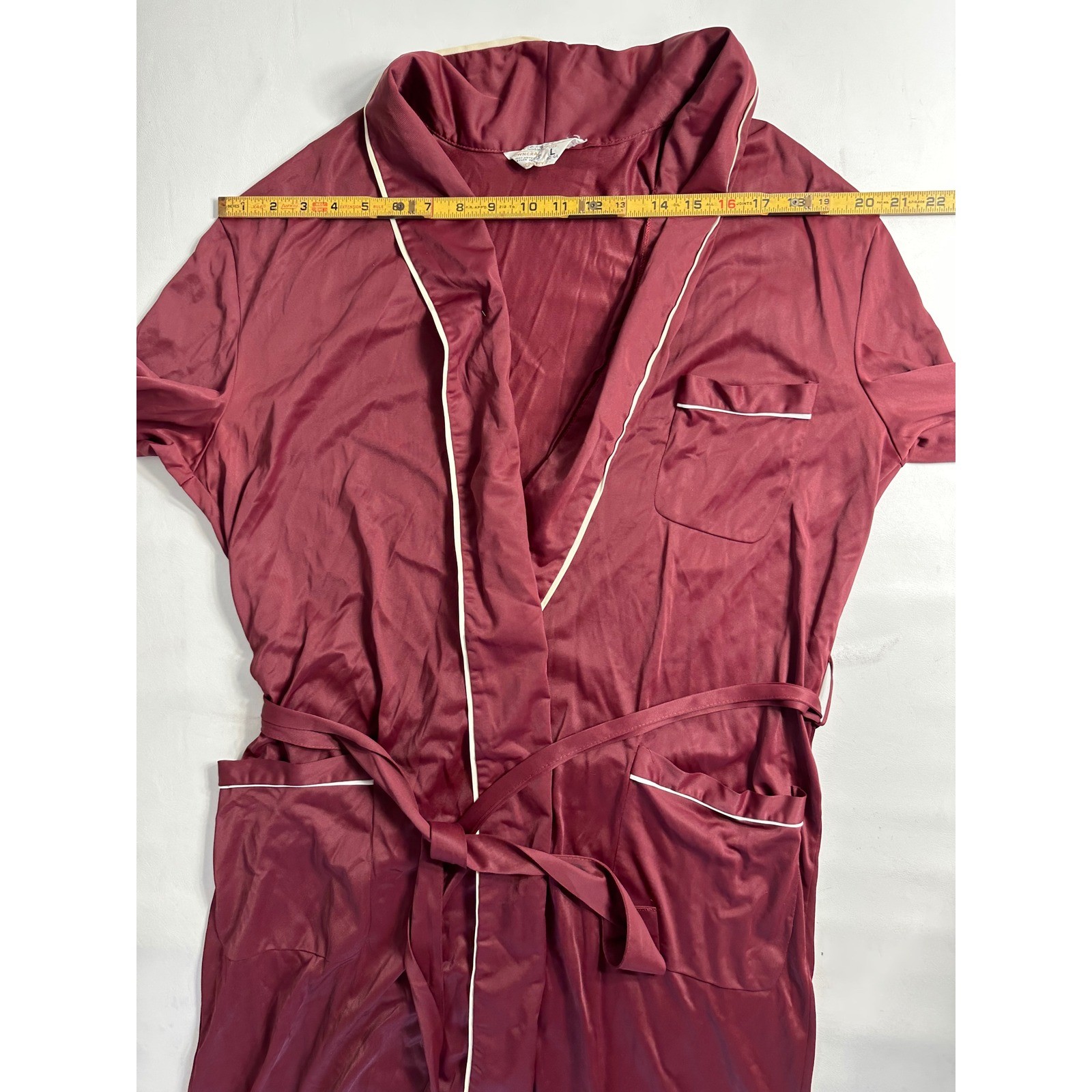 Vintage Towncraft JCPenney Burgundy Nylon Tricot Wrap Robe White Piping Large