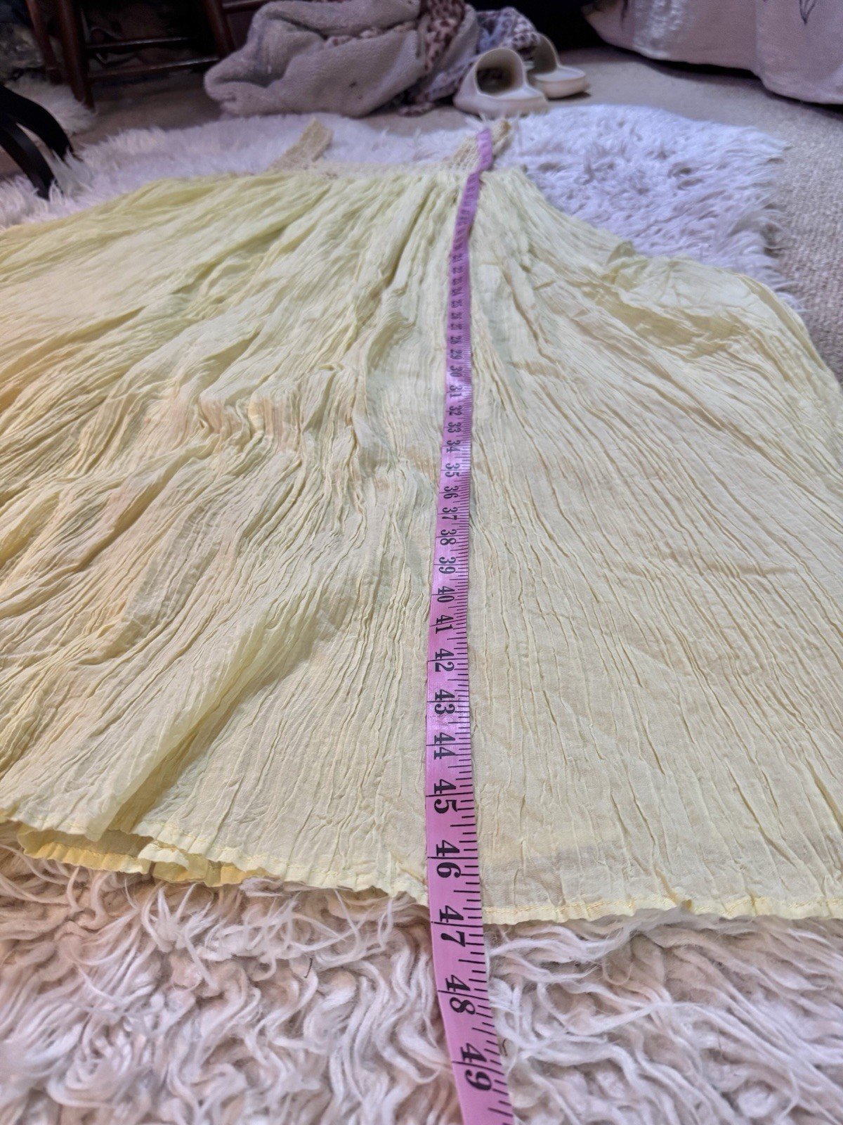 Vtg India Yellow Cotton Crochet Mesh Gauze Tent Maxi Dress Full Sweep Open Size