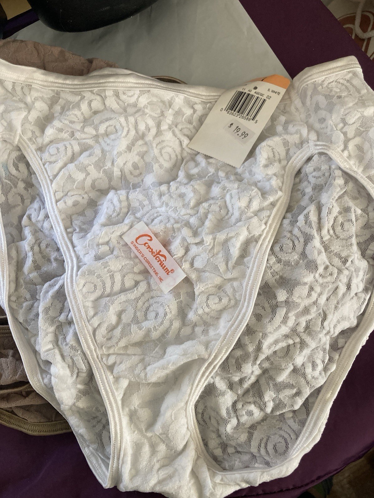 Vanity Fair Panties Cafe Au Lait, White Semi Sheer Lace Hi Cut Briefs Vtg New