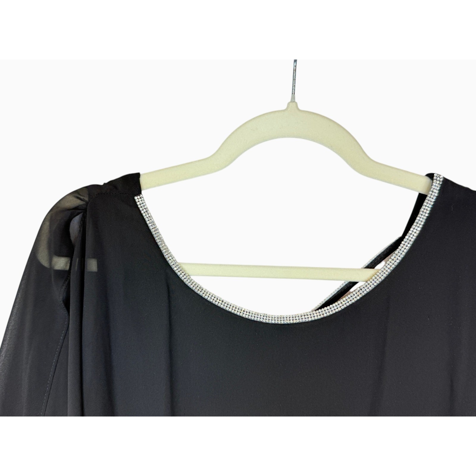 MSK Women’s XL Black Rhinestone Trim Cape Overlay Cocktail Dress NWOT