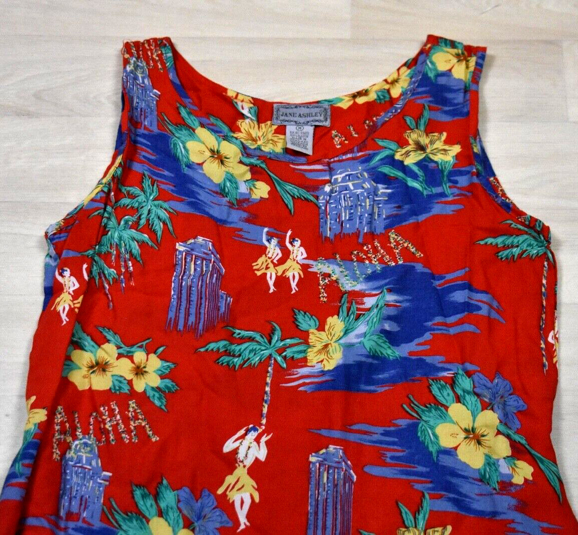 90s Jane Ashley Hawaiian Tropical Print Maxi Dress Rayon Beach Size Medium VTG