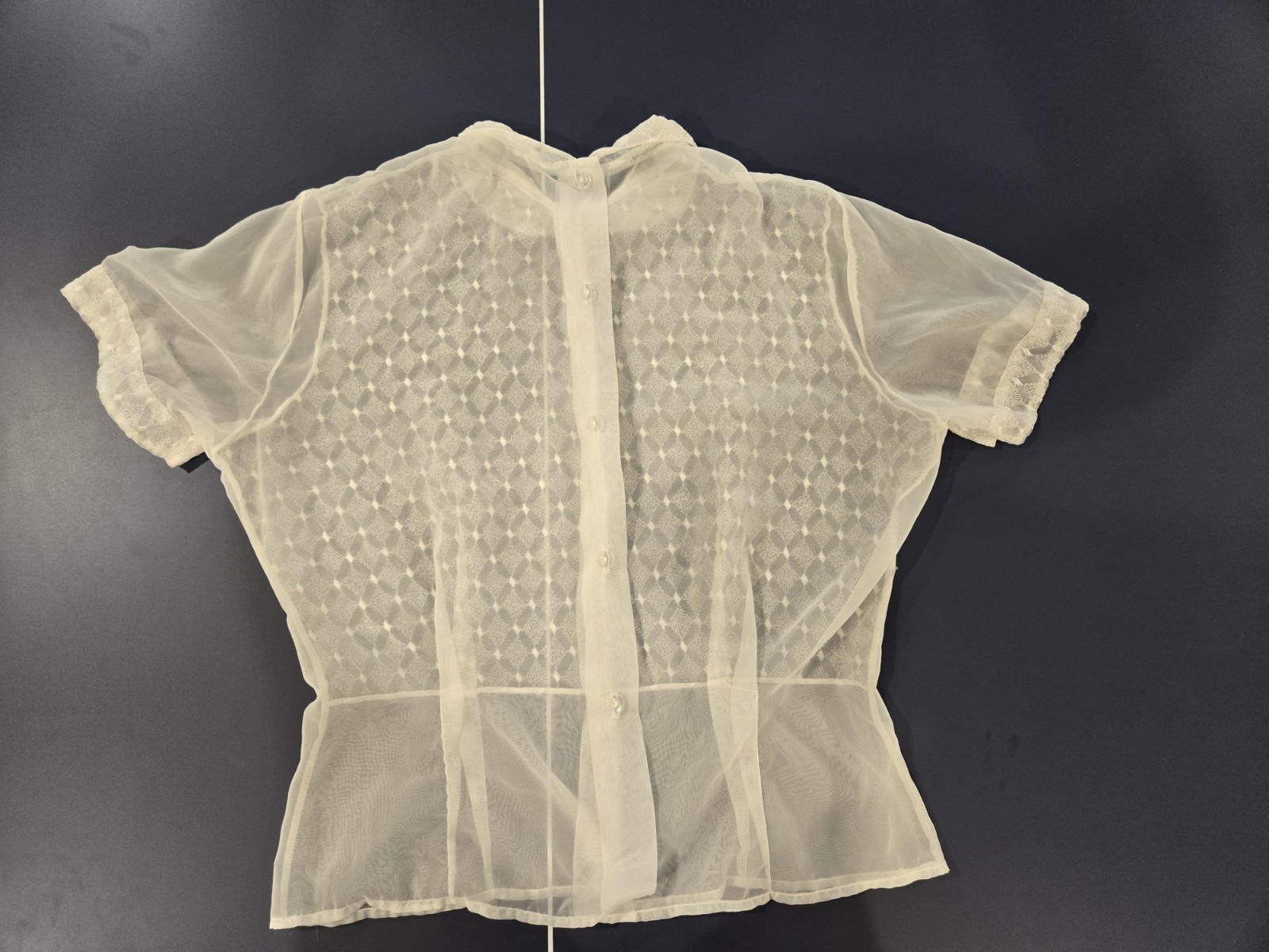 40s VTG Sheer Peter Pan Collar Blouse Sm/Med PinUp Nylon Sweet Kawaii Top Button