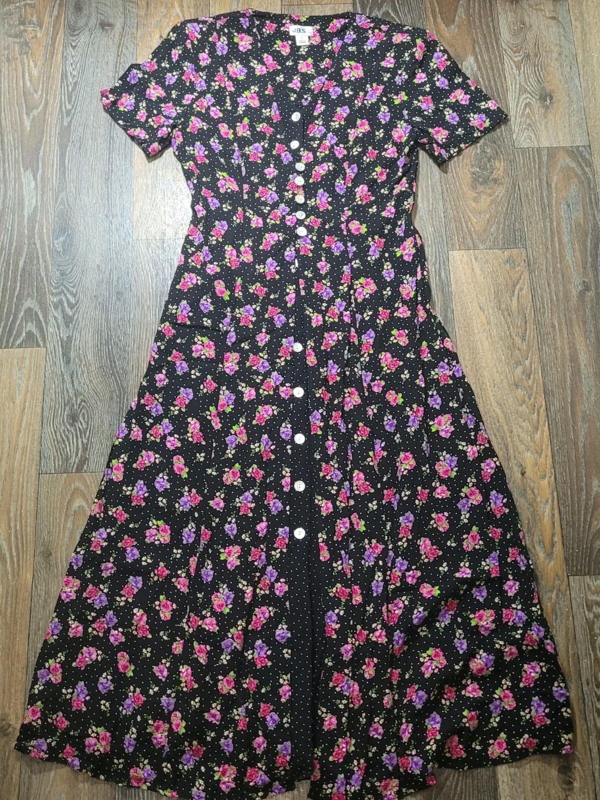 Vintage JBS LTD Womens Size 8 Dress Black Pink Purple Floral
