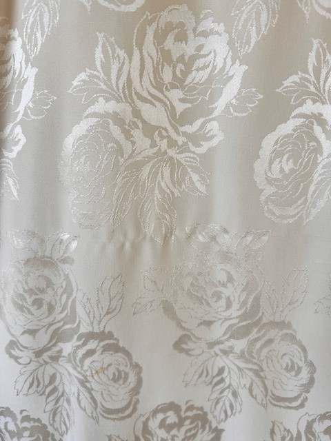 Jack Mulqueen Vtg 80’s Evening Dress Sz 8 Ivory Floral Jaquard Silk Drop Waist