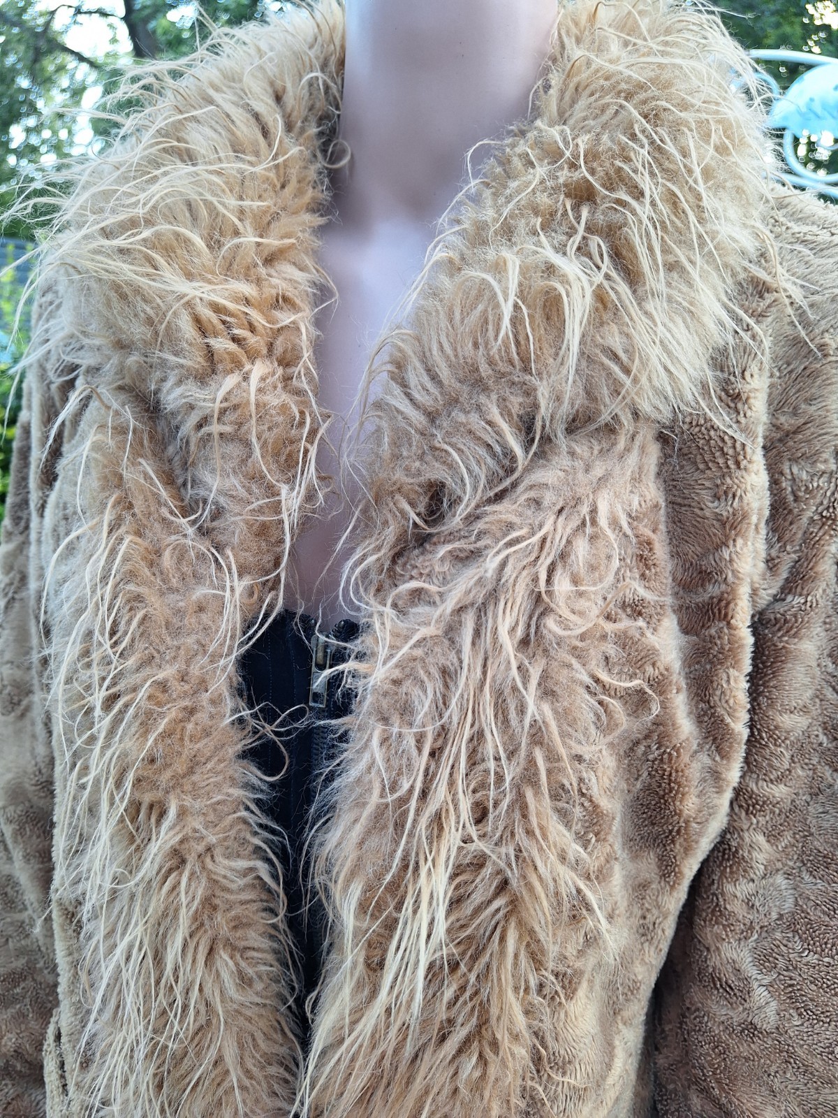 VTG 1990s Y2K GIACCA Penny Lane Coat with Faux Fur Trim Boho M Beige Mob Wife