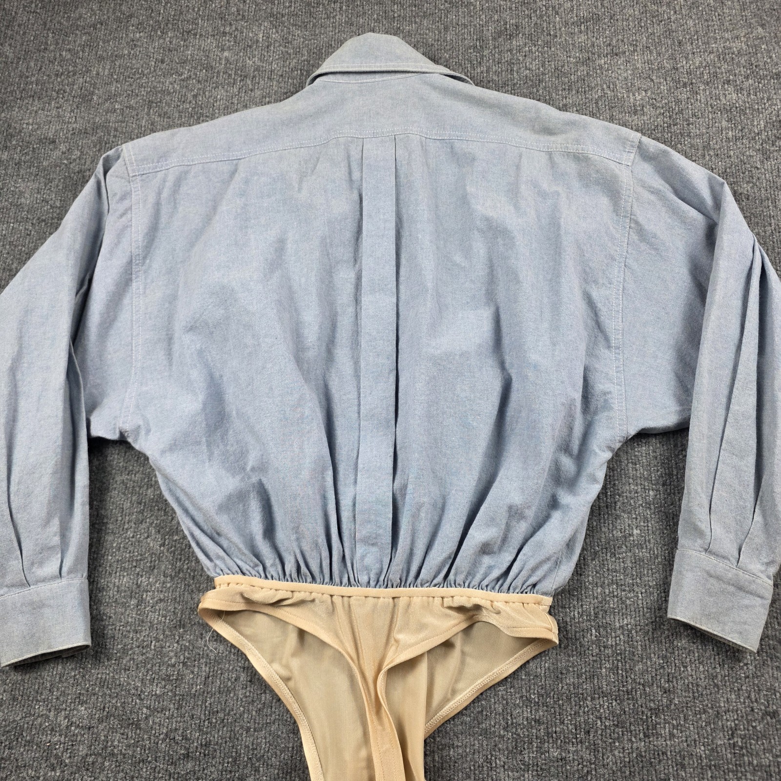 Madness Vintage USA Chambray Bodysuit Womens S Artsy Travel Americana Patches