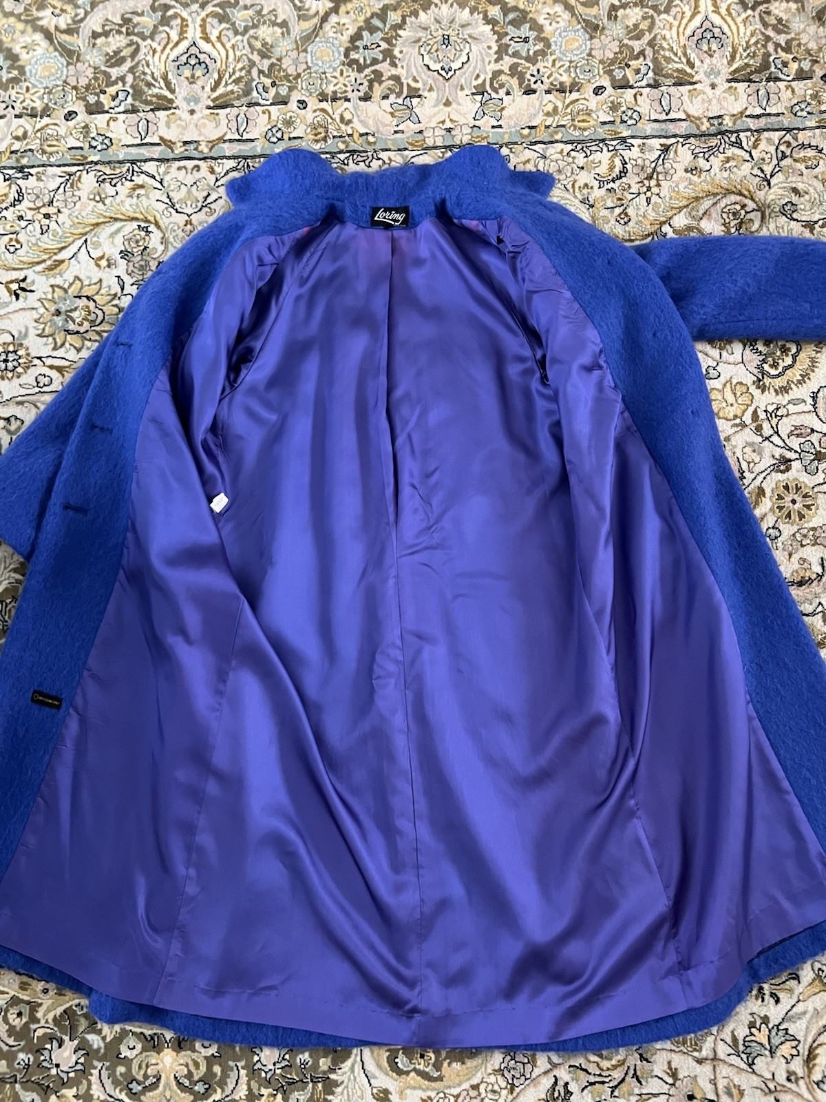 Loring Vintage 90% Mohair Wool Royal Blue Long Coat 14 XL Classic Union Made USA