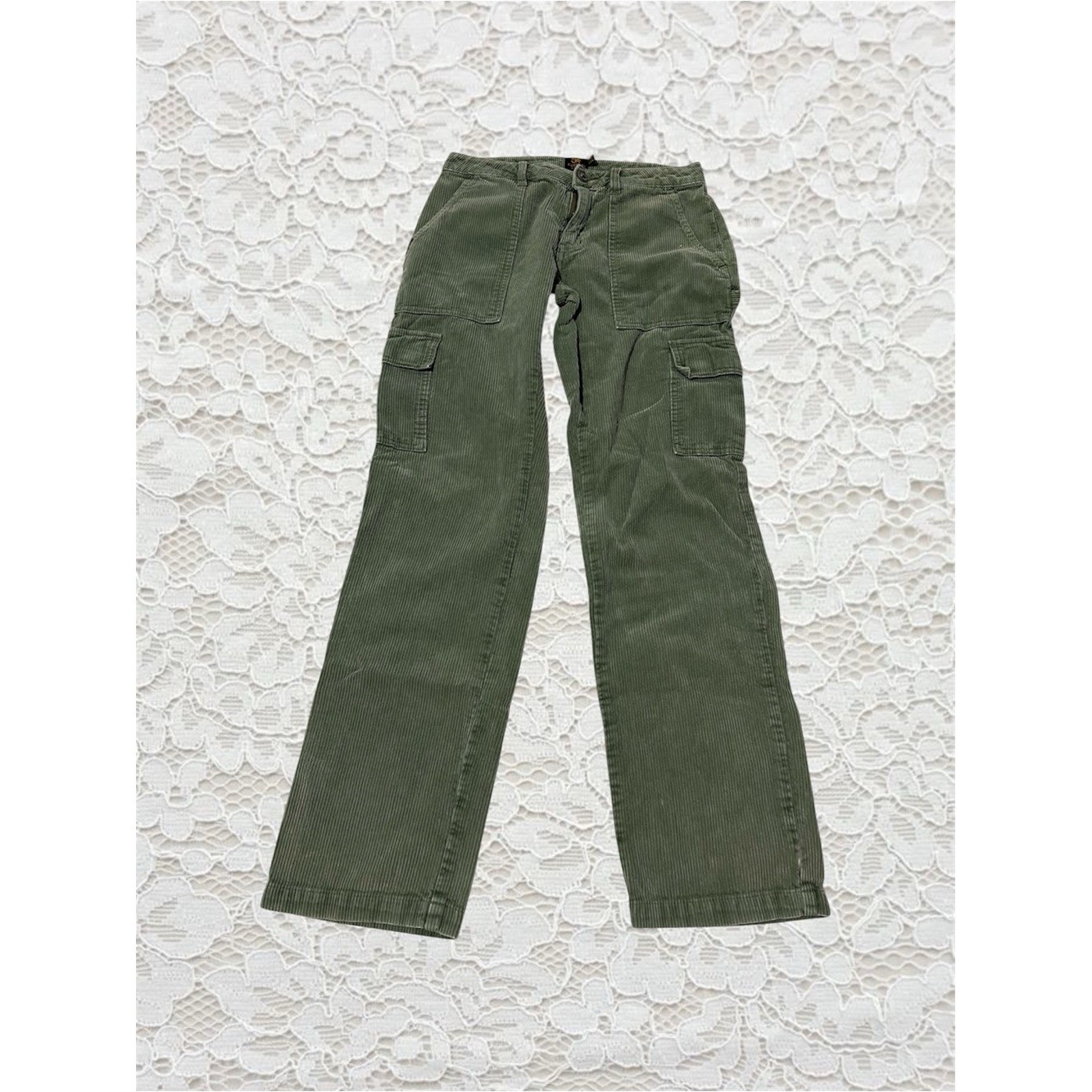 vintage green corduroy low rise baggy cargo pants