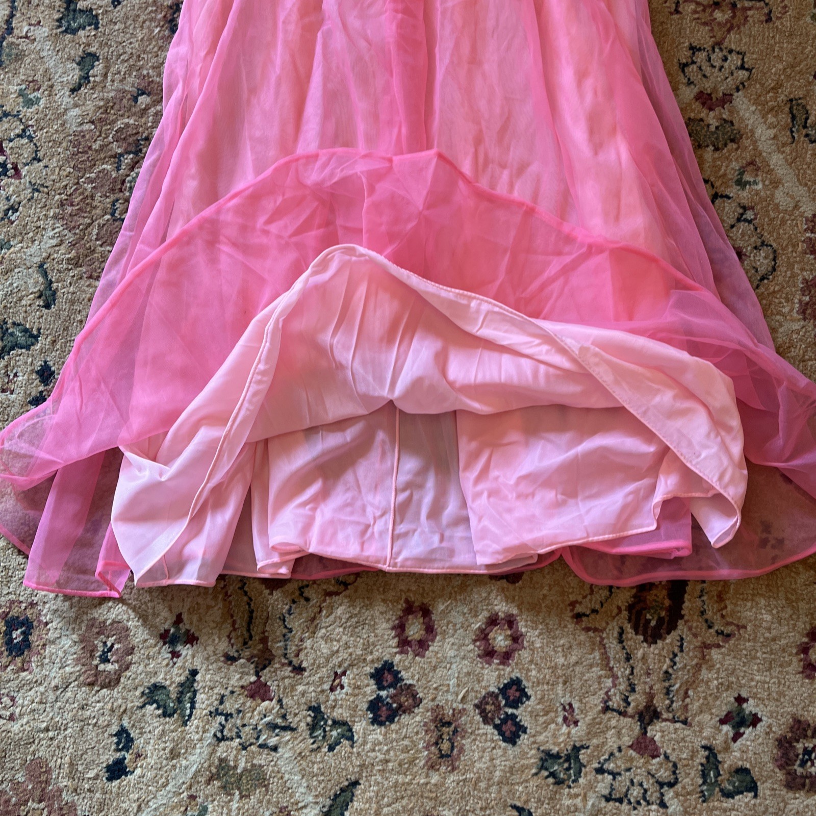 VTG 50’s VANITY FAIR SIZE M 32 NIGHTIE NIGHTGOWN PINK TRICOT NYLON CHIFFON LACE