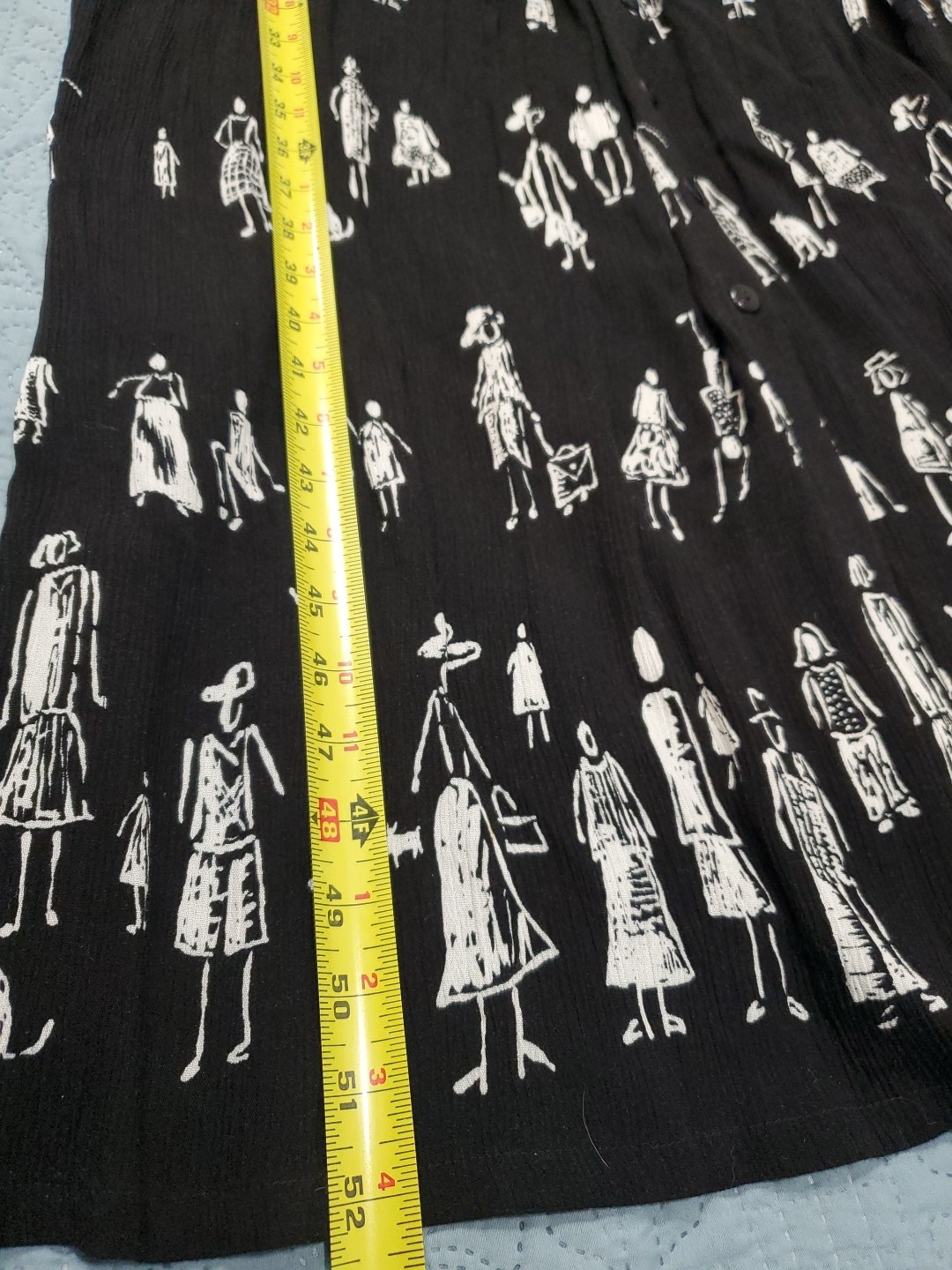 Betsy Lauren Button-Up Maxi Dress Black Size 14 Unique Pattern Of People Vtg