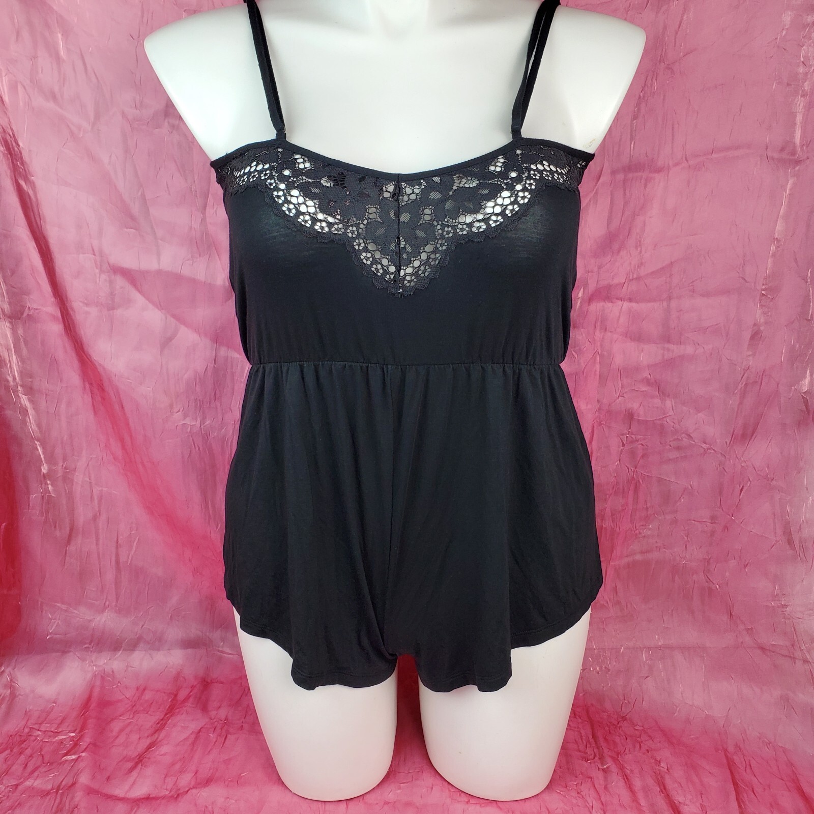Victoria Secret Black Stretch Lace Teddy Romper Playsuit Sz M Pin Up Bombshell