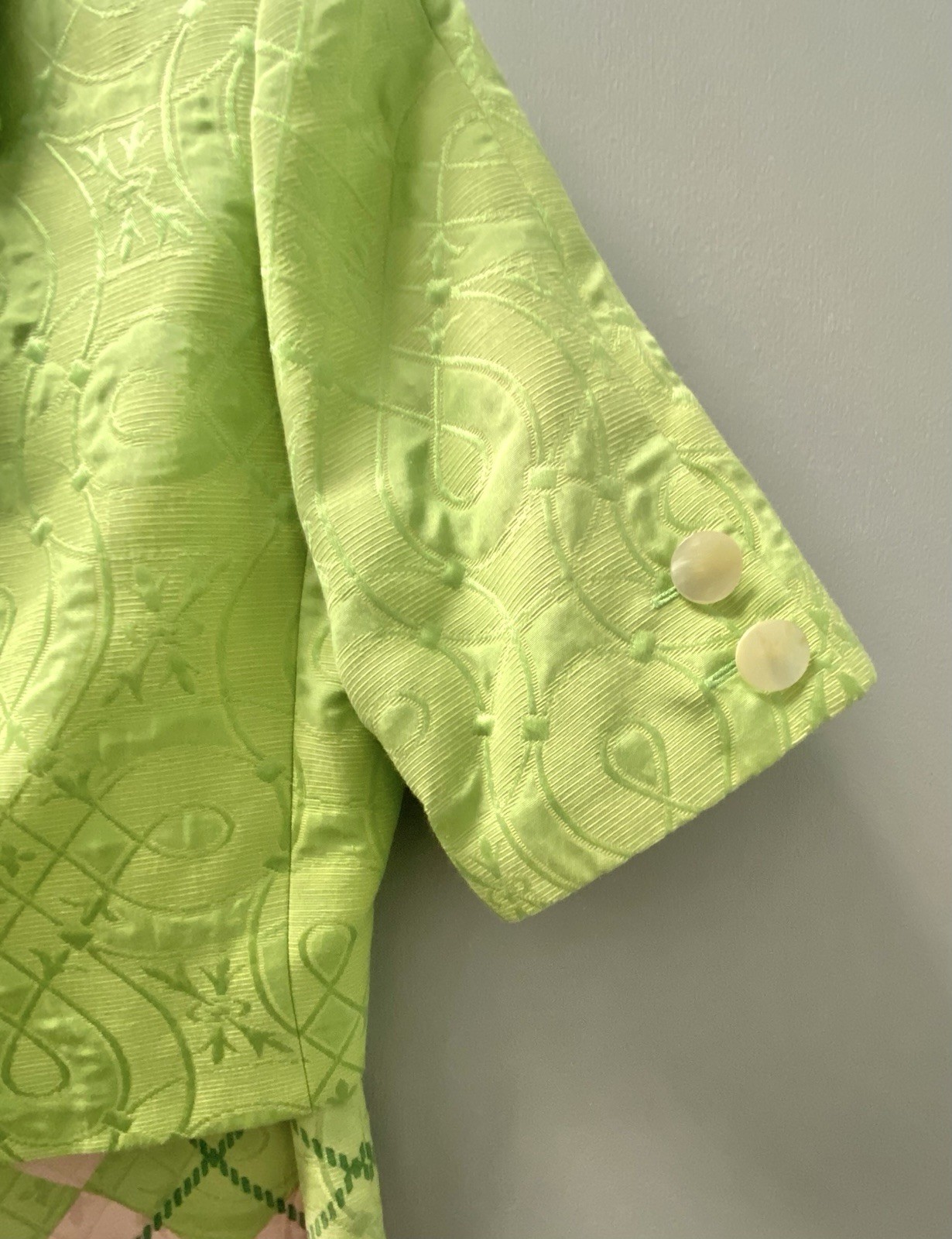 Vintage Valentino Miss V Green and Pink S/S Skirt Suit Cotton & Silk 42/8