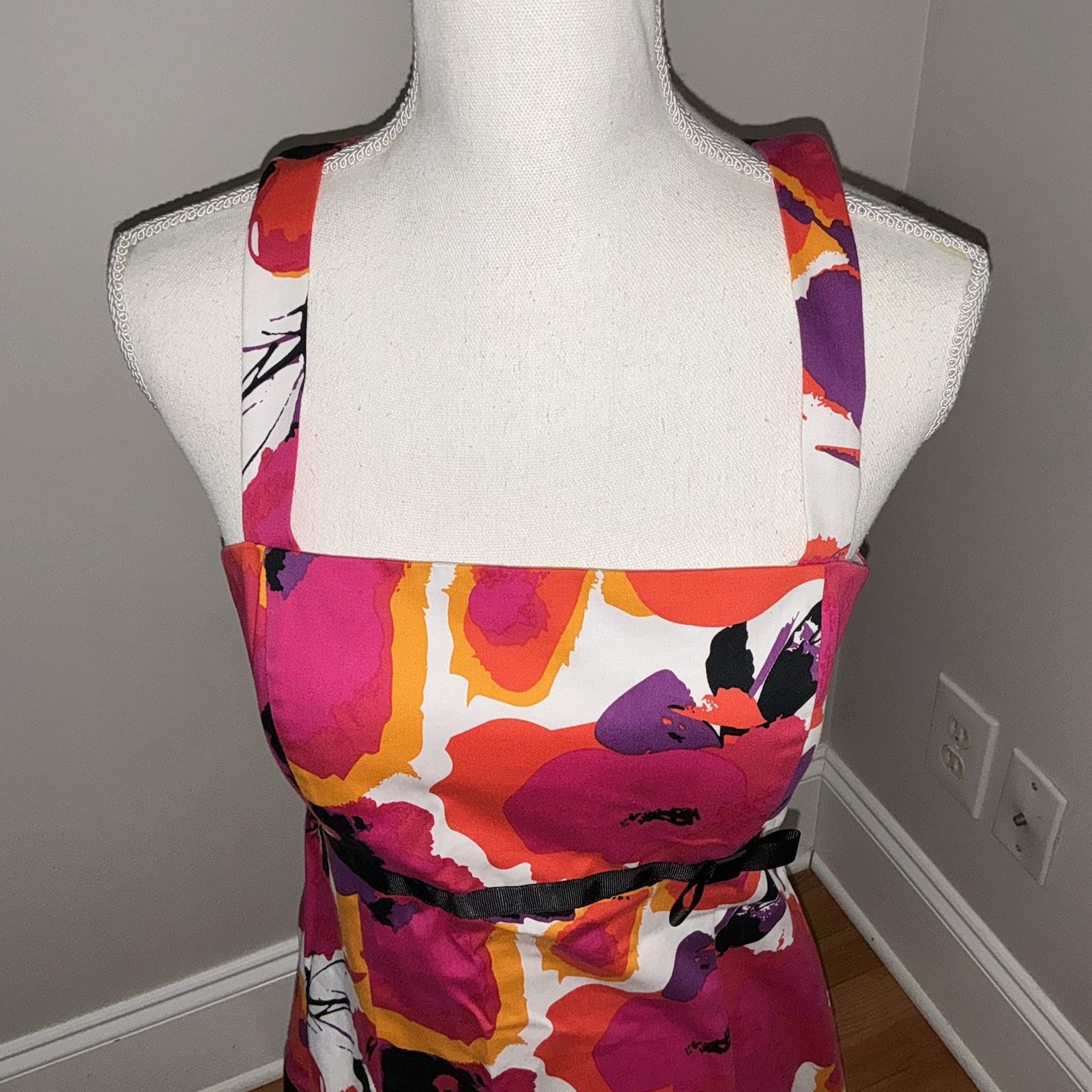 Madison Leigh Size 10 Bright Pink Floral Ruffled Hem Dress Retro Sundress Y2K