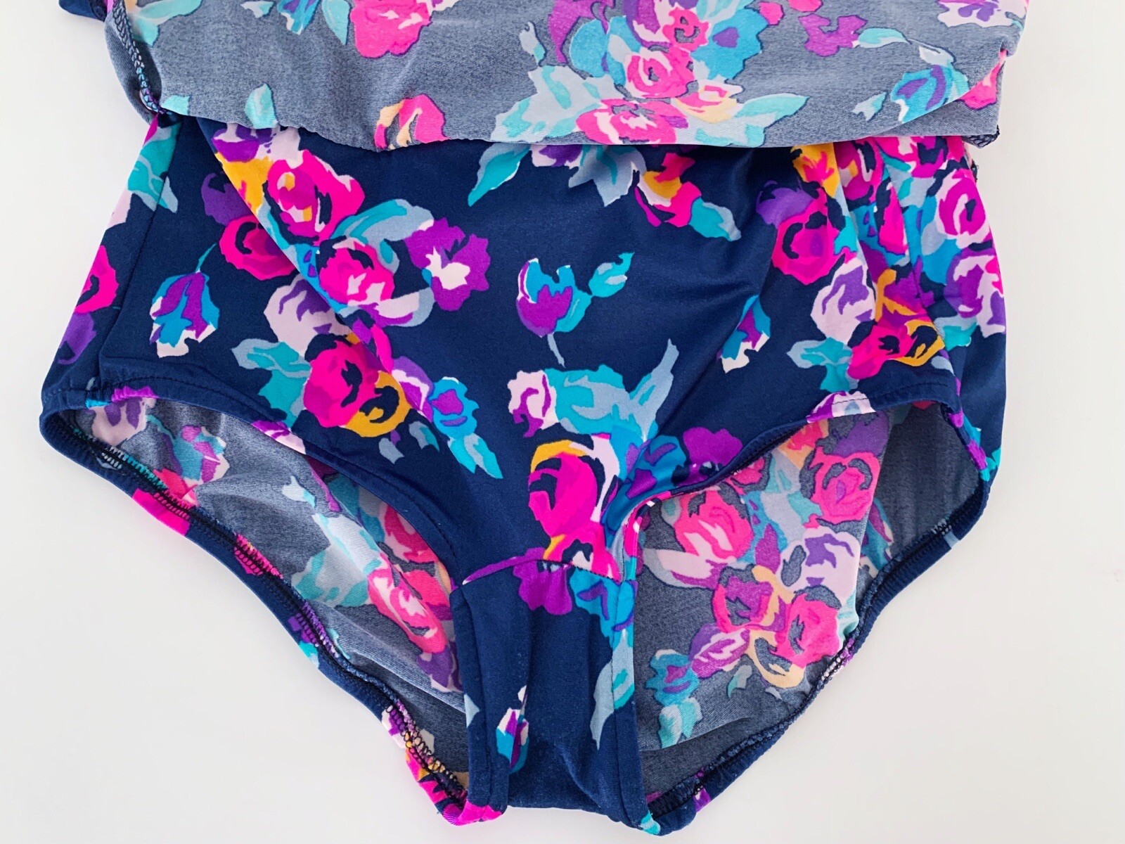Vintage Maxine Of Hollywood Swimsuit Retro Pink & Blue One Piece Skirted Summer